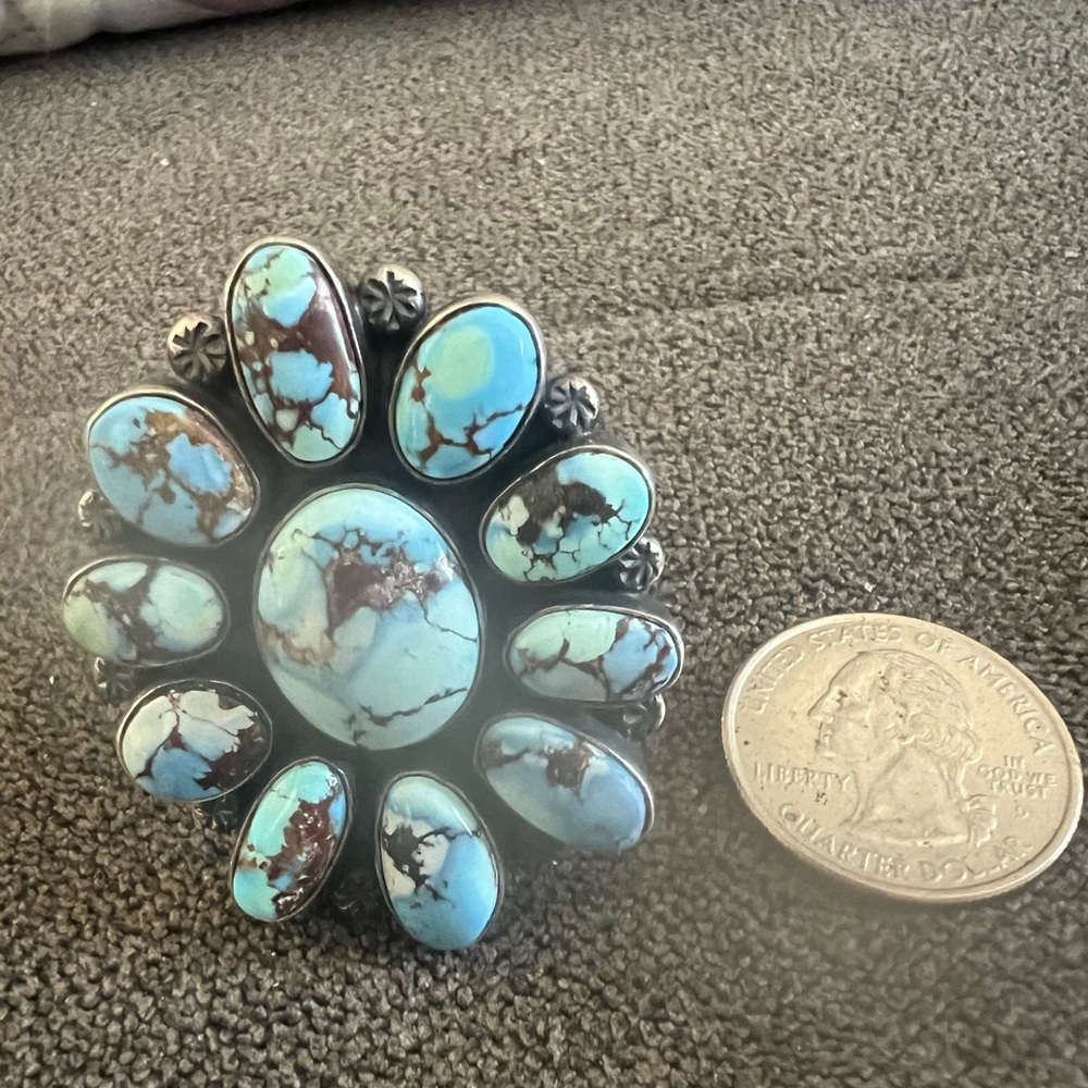 Golden Hills Turquoise Ring signed Mary Ann Spencer N/A